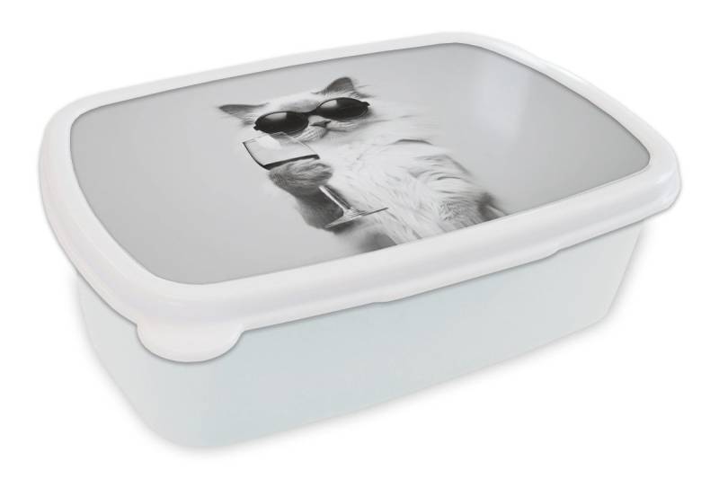 MuchoWow Lunchbox Katze - Sonnenbrille - Weinglas - Langhaarig, Kunststoff, (2-tlg), Brotdose Schule oder Arbeit, Brotbox für Kinder und Erwachsene von MuchoWow