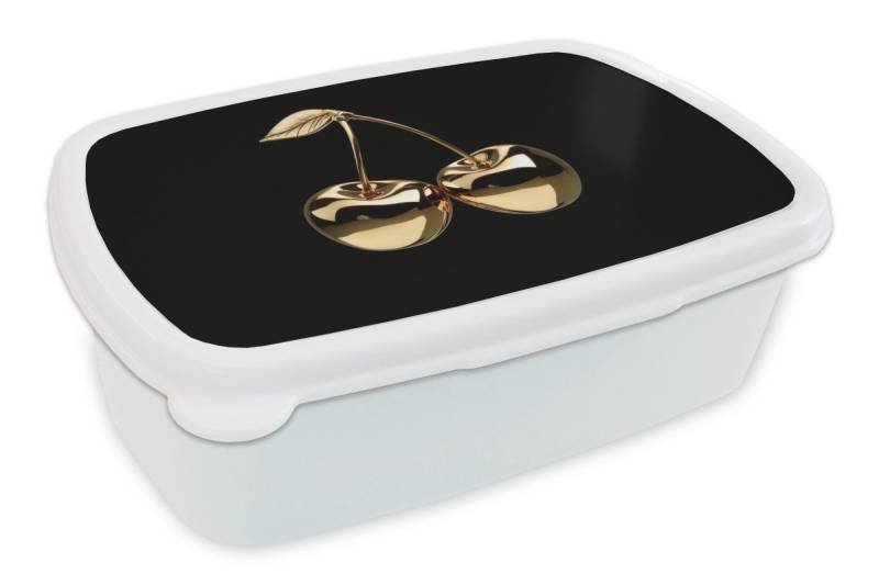 MuchoWow Lunchbox Kirsche - Schwarz - Gold - Chrom, Kunststoff, (2-tlg), Brotdose Schule oder Arbeit, Brotbox für Kinder und Erwachsene von MuchoWow