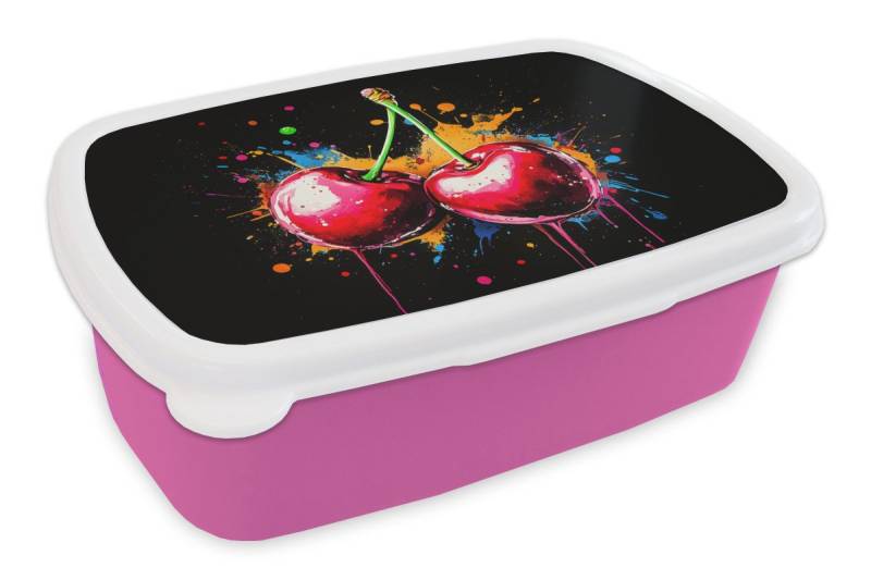 MuchoWow Lunchbox Kirschen - Obst - Graffiti - Farbe - Abstrakt - Modern - Farbenfroh, Kunststoff, (2-tlg), Brotdosen, Lunch Box, Brotbox für Kinder und Erwachsene von MuchoWow