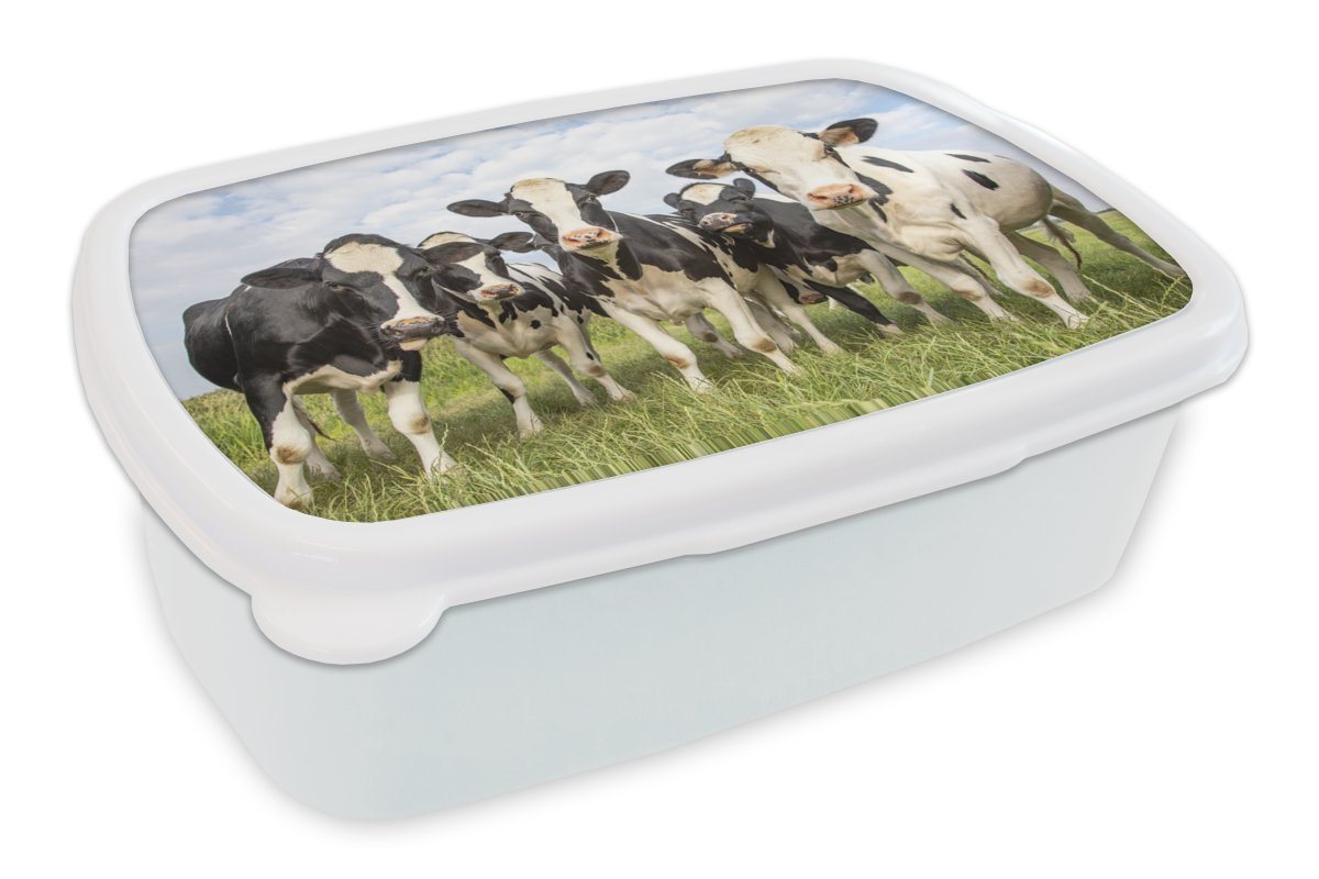 MuchoWow Lunchbox Kuh - Gras - Wolken, Kunststoff, (2-tlg), Brotbox für Kinder und Erwachsene, Brotdose, für Jungs und Mädchen von MuchoWow