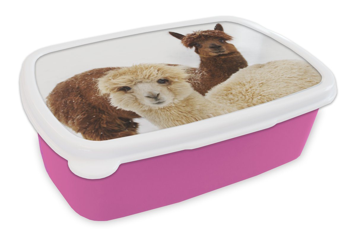 MuchoWow Lunchbox Lama - Tier - Mantel, Kunststoff, (2-tlg), Brotbox für Erwachsene, Brotdose Kinder, Snackbox, Mädchen, Kunststoff von MuchoWow