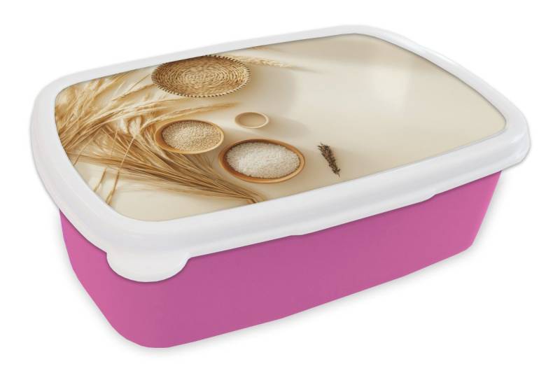 MuchoWow Lunchbox Müsli - Holz - Schale - Beige, Kunststoff, (2-tlg), Brotdosen, Lunch Box, Brotbox für Kinder und Erwachsene von MuchoWow