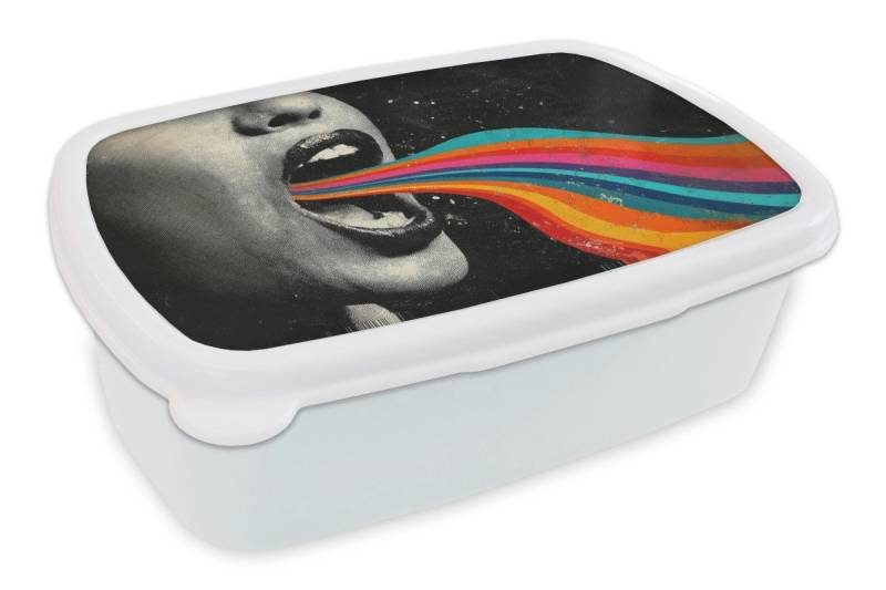 MuchoWow Lunchbox Mund - Wellen - Regenbogen, Kunststoff, (2-tlg), Brotdose Schule oder Arbeit, Brotbox für Kinder und Erwachsene von MuchoWow