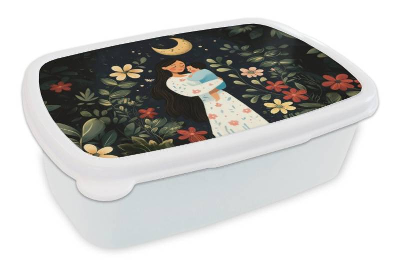 MuchoWow Lunchbox Mutter - Kind - Bunt - Blumen, Kunststoff, (2-tlg), Brotdose Schule oder Arbeit, Brotbox für Kinder und Erwachsene von MuchoWow