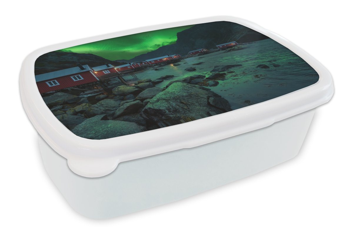 MuchoWow Lunchbox Nordlichter - Norwegen - Nacht, Kunststoff, (2-tlg), Brotbox für Kinder und Erwachsene, Brotdose, für Jungs und Mädchen von MuchoWow