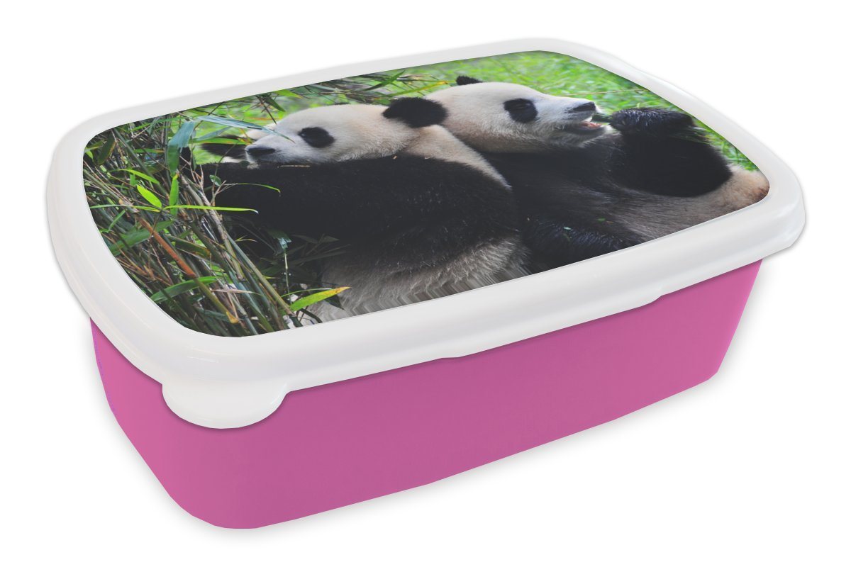 MuchoWow Lunchbox Panda - Bambus - Natur, Kunststoff, (2-tlg), Brotbox für Erwachsene, Brotdose Kinder, Snackbox, Mädchen, Kunststoff von MuchoWow