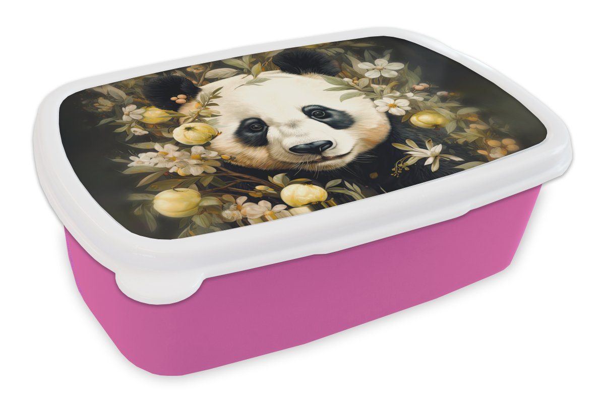 MuchoWow Lunchbox Panda - Pandabär - Wildtiere - Blumen, Kunststoff, (2-tlg), Brotbox für Erwachsene, Brotdose Kinder, Snackbox, Mädchen, Kunststoff von MuchoWow