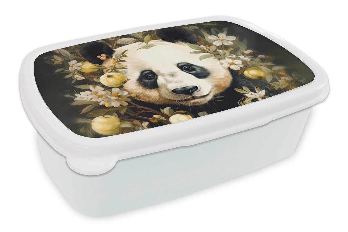 MuchoWow Lunchbox Panda - Pandabär - Wildtiere - Blumen, Kunststoff, (2-tlg), Brotbox für Kinder und Erwachsene, Brotdose, für Jungs und Mädchen von MuchoWow