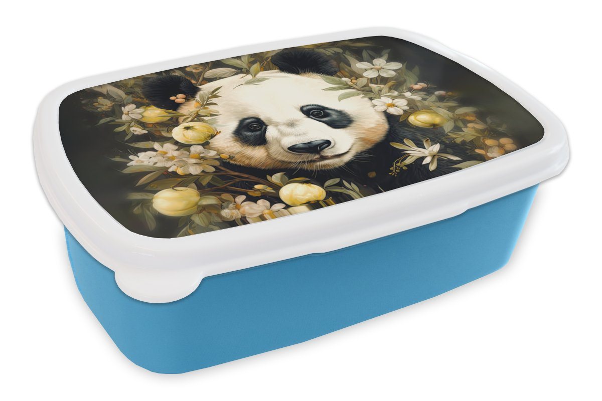 MuchoWow Lunchbox Panda - Pandabär - Wildtiere - Blumen, Kunststoff, (2-tlg), Brotdose für kindergarten, Vesperbox, Snackbox, Brotbox, Jungen von MuchoWow