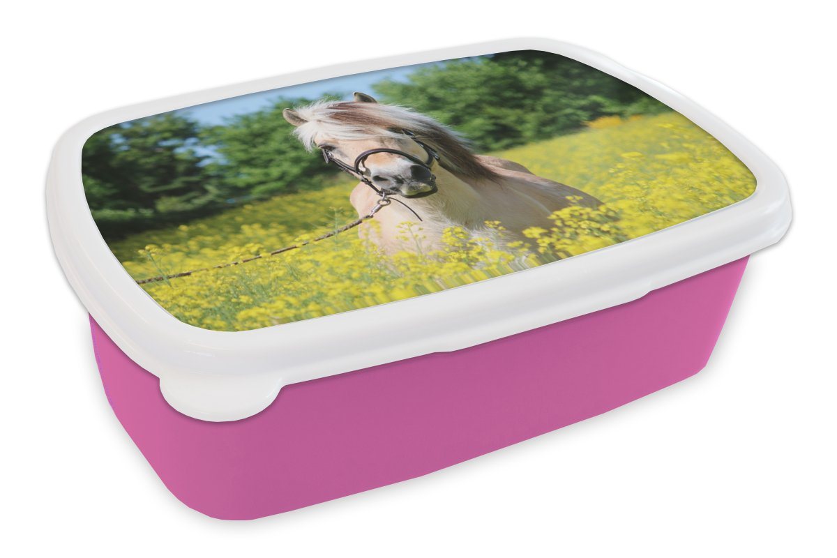 MuchoWow Lunchbox Pferd - Blumen - Gelb, Kunststoff, (2-tlg), Brotbox für Erwachsene, Brotdose Kinder, Snackbox, Mädchen, Kunststoff von MuchoWow