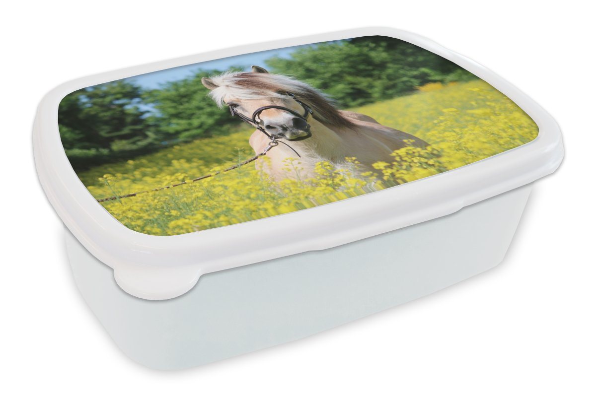 MuchoWow Lunchbox Pferd - Blumen - Gelb, Kunststoff, (2-tlg), Brotbox für Kinder und Erwachsene, Brotdose, für Jungs und Mädchen von MuchoWow