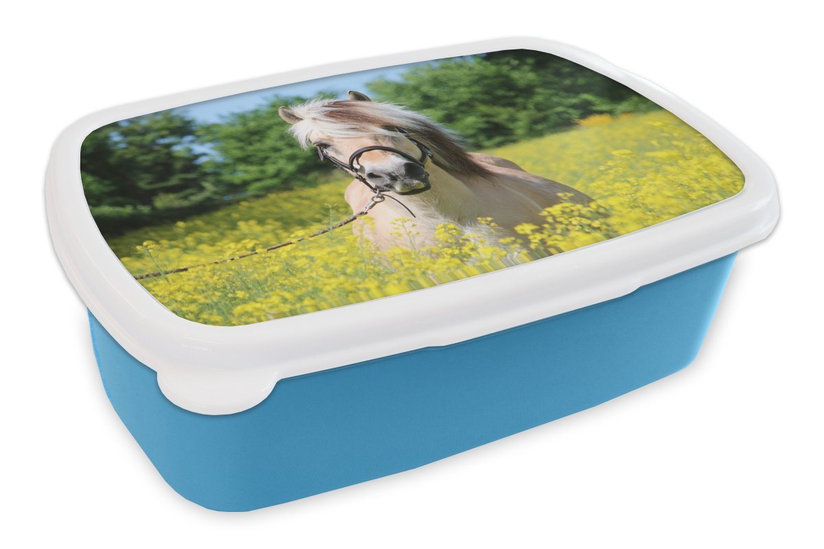 MuchoWow Lunchbox Pferd - Blumen - Gelb, Kunststoff, (2-tlg), Brotdose für kindergarten, Vesperbox, Snackbox, Brotbox, Jungen von MuchoWow