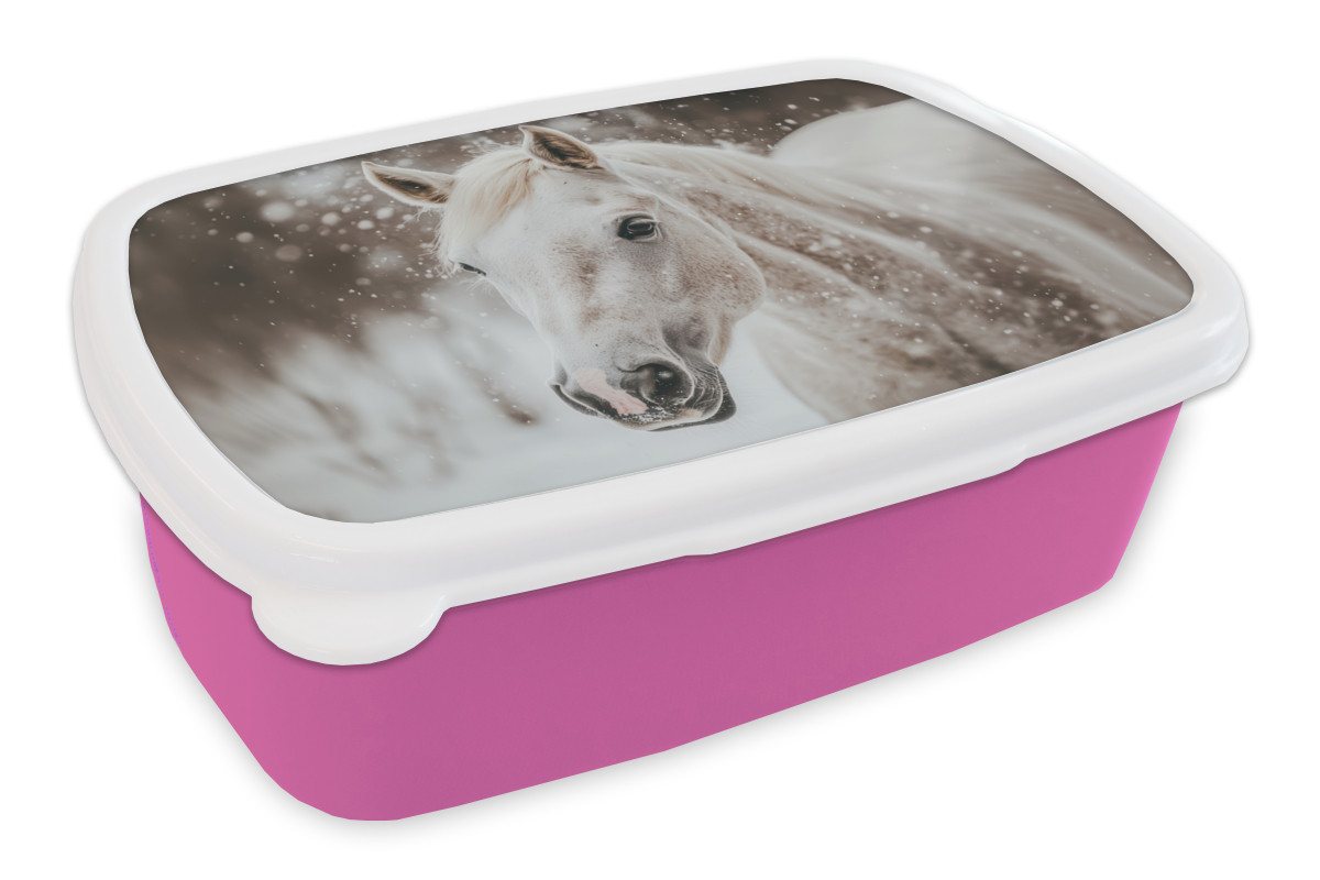 MuchoWow Lunchbox Pferd - Weiß - Winter - Natur - Schnee - Tiere, Kunststoff, (2-tlg), Brotdosen, Lunch Box, Brotbox für Kinder und Erwachsene MuchoWow Lunchbox Pferd - Weiß - Winter - Natur - Schnee - Tiere, Kunststoff, (2-tlg), Brotdosen, Lunch Box, Brotbox für Kinder und Erwachsene von MuchoWow