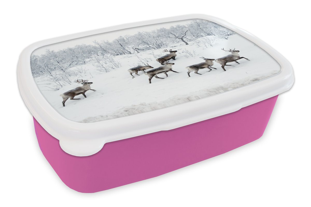 MuchoWow Lunchbox Rentier - Schnee - Wald - Winter, Kunststoff, (2-tlg), Brotbox für Erwachsene, Brotdose Kinder, Snackbox, Mädchen, Kunststoff von MuchoWow