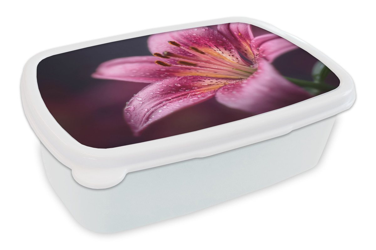 MuchoWow Lunchbox Rosa - Lilie - Tautropfen, Kunststoff, (2-tlg), Brotdose Schule oder Arbeit, Brotbox für Kinder und Erwachsene von MuchoWow