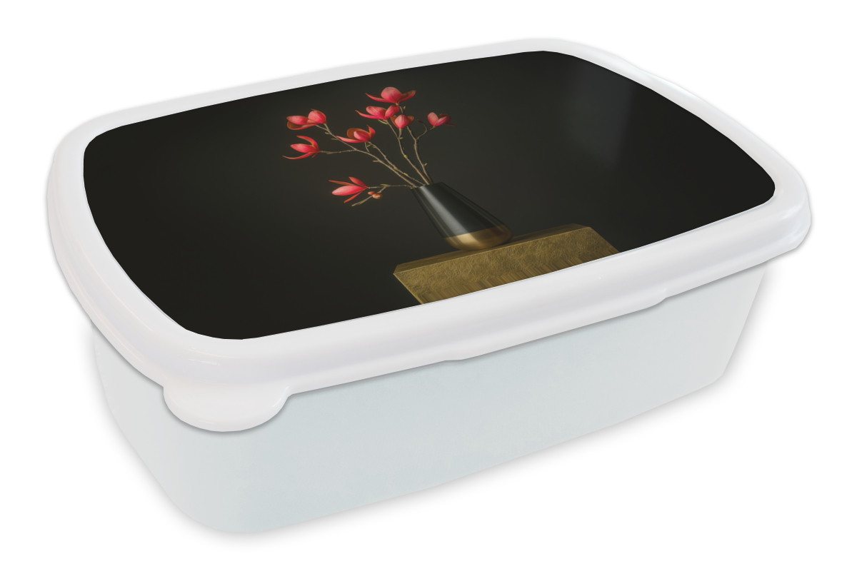 MuchoWow Lunchbox Rot - Blumen - Vase, Kunststoff, (2-tlg), Brotdose Schule oder Arbeit, Brotbox für Kinder und Erwachsene von MuchoWow