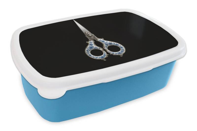 MuchoWow Lunchbox Schere - Delfter Blau - Schwarz, Kunststoff, (2-tlg), Brotdose, Lunchbox, Brotbox für Kinder und Erwachsene von MuchoWow
