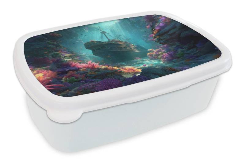 MuchoWow Lunchbox Schiff - Holz - Korallenriffe - Sonnenlicht, Kunststoff, (2-tlg), Brotdose Schule oder Arbeit, Brotbox für Kinder und Erwachsene von MuchoWow