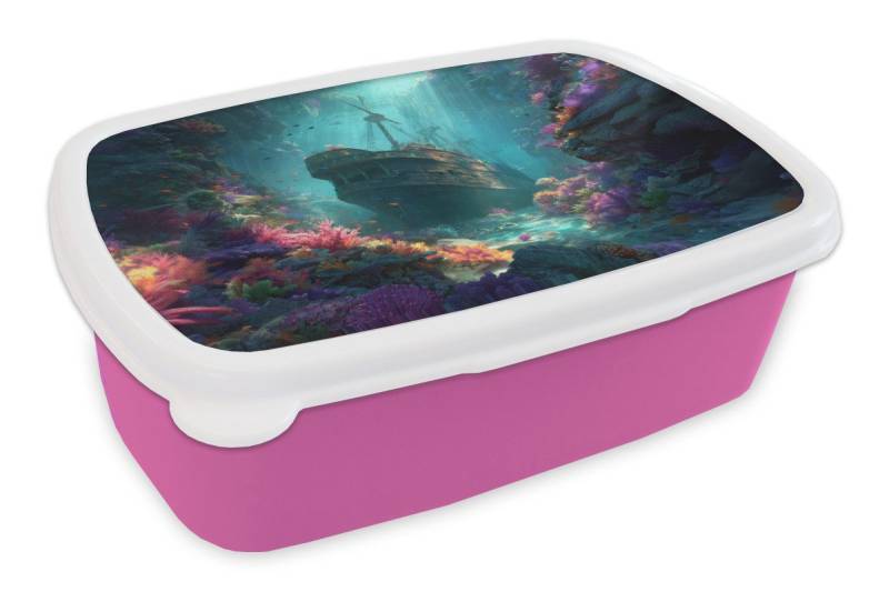 MuchoWow Lunchbox Schiff - Holz - Korallenriffe - Sonnenlicht, Kunststoff, (2-tlg), Brotdosen, Lunch Box, Brotbox für Kinder und Erwachsene von MuchoWow