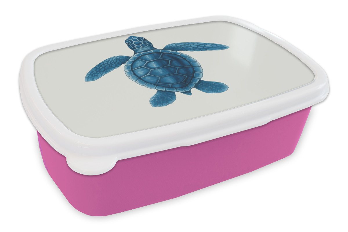 MuchoWow Lunchbox Schildkröte - Blau - Schild, Kunststoff, (2-tlg), Brotdosen, Lunch Box, Brotbox für Kinder und Erwachsene von MuchoWow