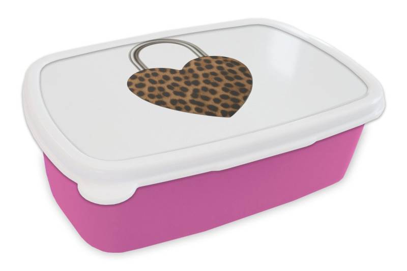 MuchoWow Lunchbox Schloss - Herzform - Braun - Pantherdruck, Kunststoff, (2-tlg), Brotdosen, Lunch Box, Brotbox für Kinder und Erwachsene von MuchoWow