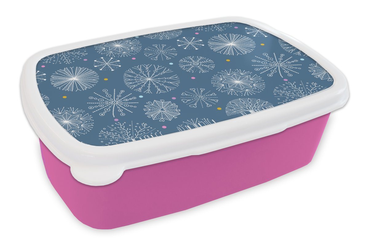 MuchoWow Lunchbox Schneeflocke - Muster - Winter, Kunststoff, (2-tlg), Brotbox für Erwachsene, Brotdose Kinder, Snackbox, Mädchen, Kunststoff von MuchoWow