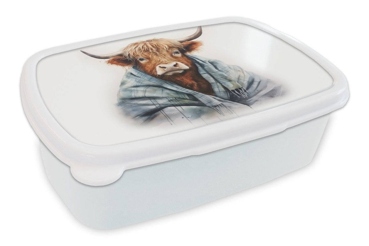 MuchoWow Lunchbox Schottischer Highlander - Decke - Weiß, Kunststoff, (2-tlg), Brotdose Schule oder Arbeit, Brotbox für Kinder und Erwachsene von MuchoWow