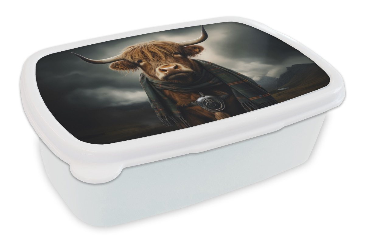 MuchoWow Lunchbox Schottischer Highlander - Schal - Berge, Kunststoff, (2-tlg), Brotdose Schule oder Arbeit, Brotbox für Kinder und Erwachsene von MuchoWow