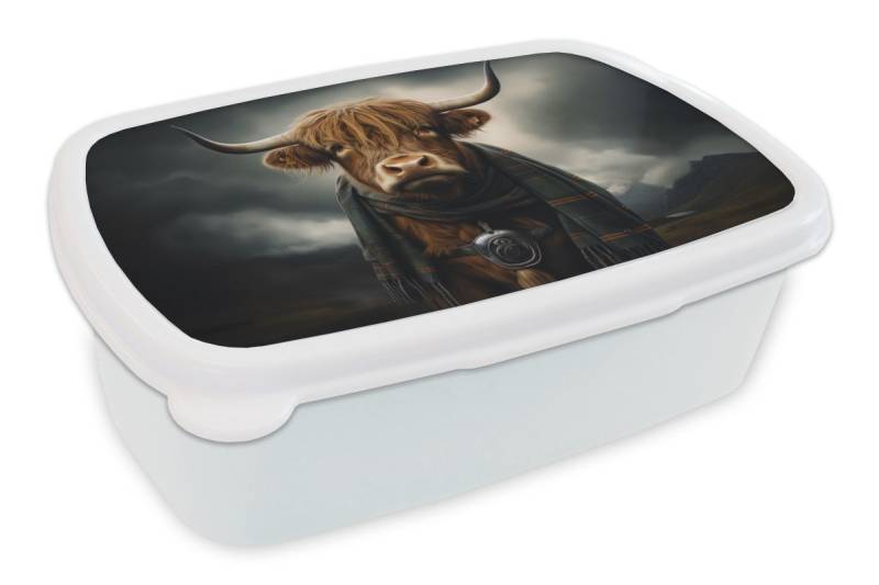 MuchoWow Lunchbox Schottischer Highlander - Schal - Berge, Kunststoff, (2-tlg), Brotdose Schule oder Arbeit, Brotbox für Kinder und Erwachsene von MuchoWow