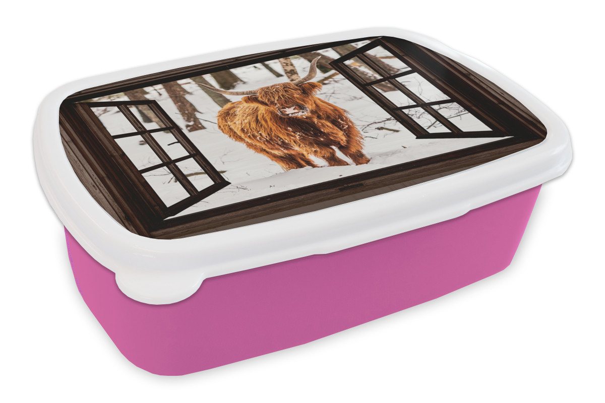 MuchoWow Lunchbox Schottischer Highlander - Schnee - Natur - Tiere - Durchsichtig - Wint, Kunststoff, (2-tlg), Brotdosen, Lunch Box, Brotbox für Kinder und Erwachsene MuchoWow Lunchbox Schottischer Highlander - Schnee - Natur - Tiere - Durchsichtig - Wint, Kunststoff, (2-tlg), Brotdosen, Lunch Box, Brotbox für Kinder und Erwachsene von MuchoWow
