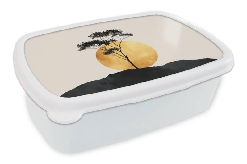 MuchoWow Lunchbox Schwarzer Baum - Goldener Kreis - Hügel, Kunststoff, (2-tlg), Brotdose Schule oder Arbeit, Brotbox für Kinder und Erwachsene von MuchoWow