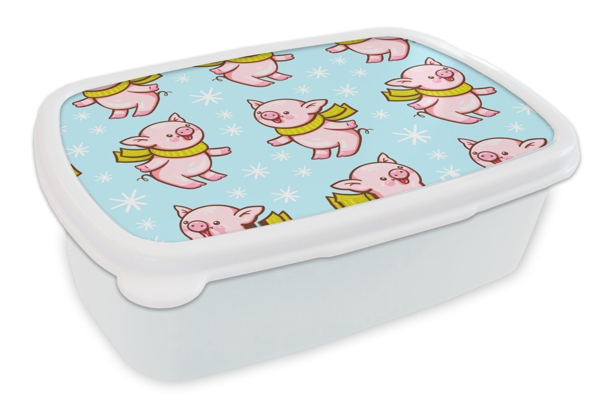 MuchoWow Lunchbox Schwein - Schal - Kinder - Weihnachten - Schnittmuster, Kunststoff, (2-tlg), Brotbox für Kinder und Erwachsene, Brotdose, für Jungs und Mädchen von MuchoWow