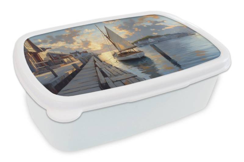 MuchoWow Lunchbox Segelboot - Sonne - Pier - Holz, Kunststoff, (2-tlg), Brotdose Schule oder Arbeit, Brotbox für Kinder und Erwachsene von MuchoWow
