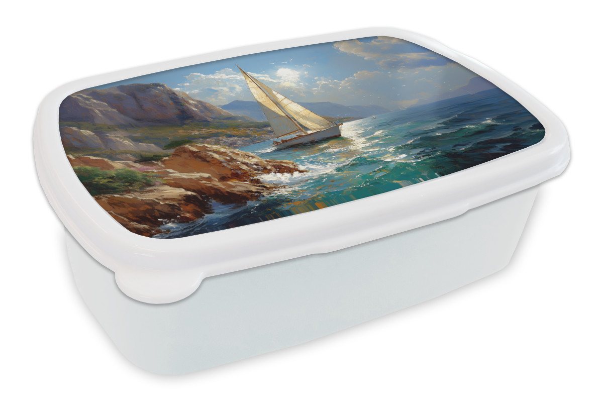 MuchoWow Lunchbox Segelschiff - Meer - Felsen - Wolken, Kunststoff, (2-tlg), Brotdose Schule oder Arbeit, Brotbox für Kinder und Erwachsene von MuchoWow