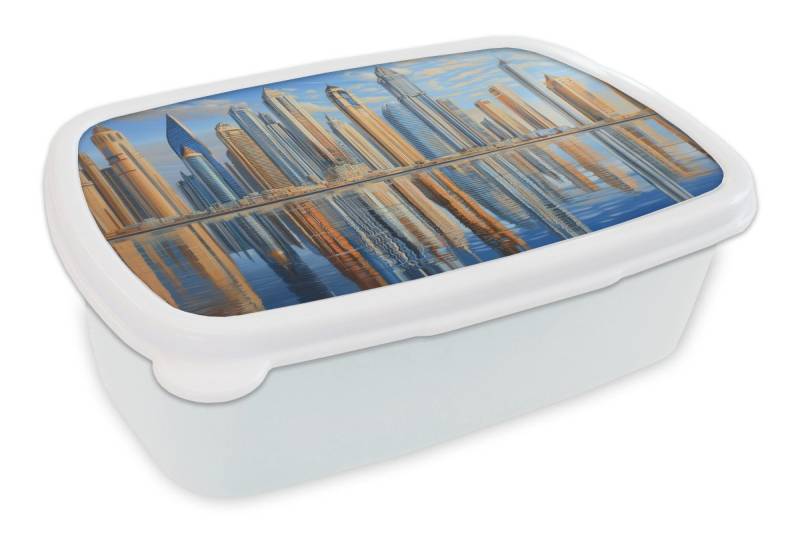 MuchoWow Lunchbox Skyline - Wolkenkratzer - Wasser - Blau, Kunststoff, (2-tlg), Brotdose Schule oder Arbeit, Brotbox für Kinder und Erwachsene von MuchoWow