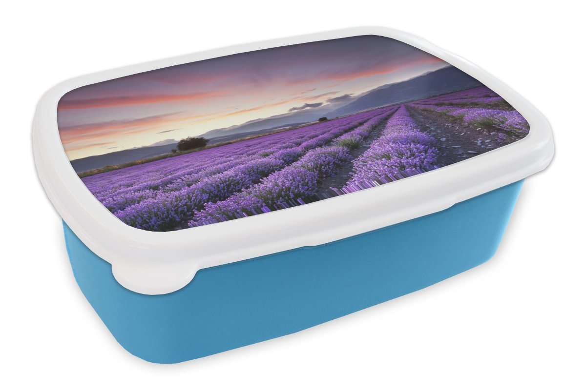 MuchoWow Lunchbox Sonnenuntergang über Lavendel, Kunststoff, (2-tlg), Brotdose für kindergarten, Vesperbox, Snackbox, Brotbox, Jungen von MuchoWow