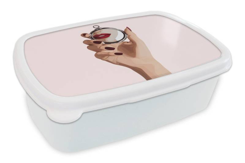 MuchoWow Lunchbox Spiegel - Rote Lippen, Kunststoff, (2-tlg), Brotdose Schule oder Arbeit, Brotbox für Kinder und Erwachsene von MuchoWow