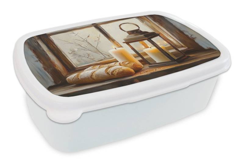 MuchoWow Lunchbox Stilleben - Rustikal - Kerzen - Brote - Fenster, Kunststoff, (2-tlg), Brotdose Schule oder Arbeit, Brotbox für Kinder und Erwachsene von MuchoWow