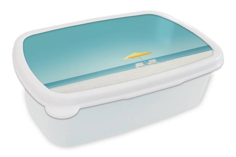 MuchoWow Lunchbox Strand - Blauer Himmel - Gelb - Sonnenschirm, Kunststoff, (2-tlg), Brotdose Schule oder Arbeit, Brotbox für Kinder und Erwachsene von MuchoWow