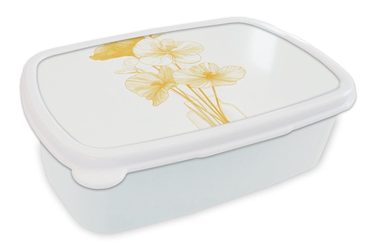 MuchoWow Lunchbox Strichzeichnung - Blumen - Gelb - Vase, Kunststoff, (2-tlg), Brotdose Schule oder Arbeit, Brotbox für Kinder und Erwachsene von MuchoWow