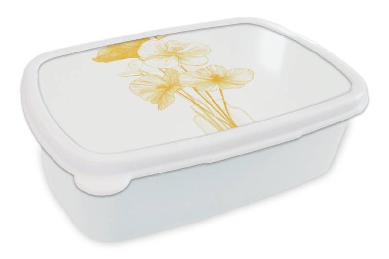 MuchoWow Lunchbox Strichzeichnung - Blumen - Gelb - Vase, Kunststoff, (2-tlg), Brotdose Schule oder Arbeit, Brotbox für Kinder und Erwachsene von MuchoWow