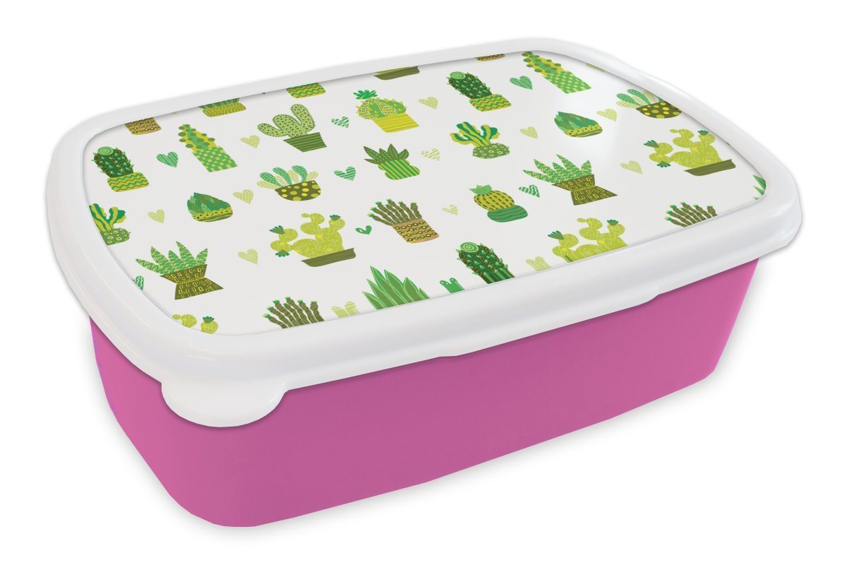 MuchoWow Lunchbox Sukkulenten - Muster - Kaktus, Kunststoff, (2-tlg), Brotbox für Erwachsene, Brotdose Kinder, Snackbox, Mädchen, Kunststoff von MuchoWow