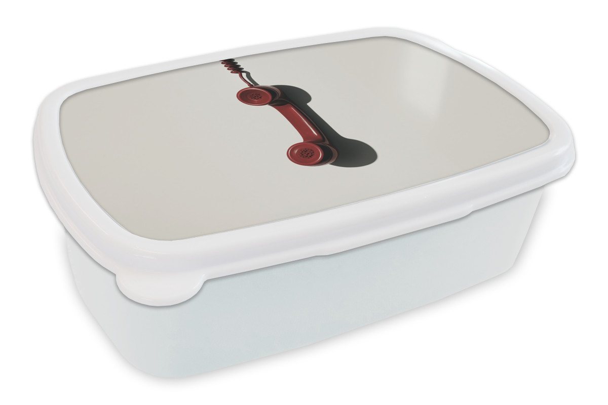 MuchoWow Lunchbox Telefon - Kabel - Rot - Minimalistisch, Kunststoff, (2-tlg), Brotdose Schule oder Arbeit, Brotbox für Kinder und Erwachsene von MuchoWow