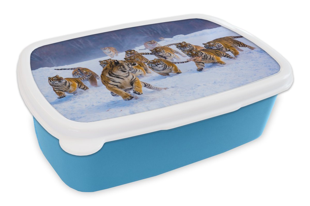 MuchoWow Lunchbox Tiger - Schnee - Wilde Tiere - Winter, Kunststoff, (2-tlg), Brotdose für kindergarten, Vesperbox, Snackbox, Brotbox, Jungen von MuchoWow
