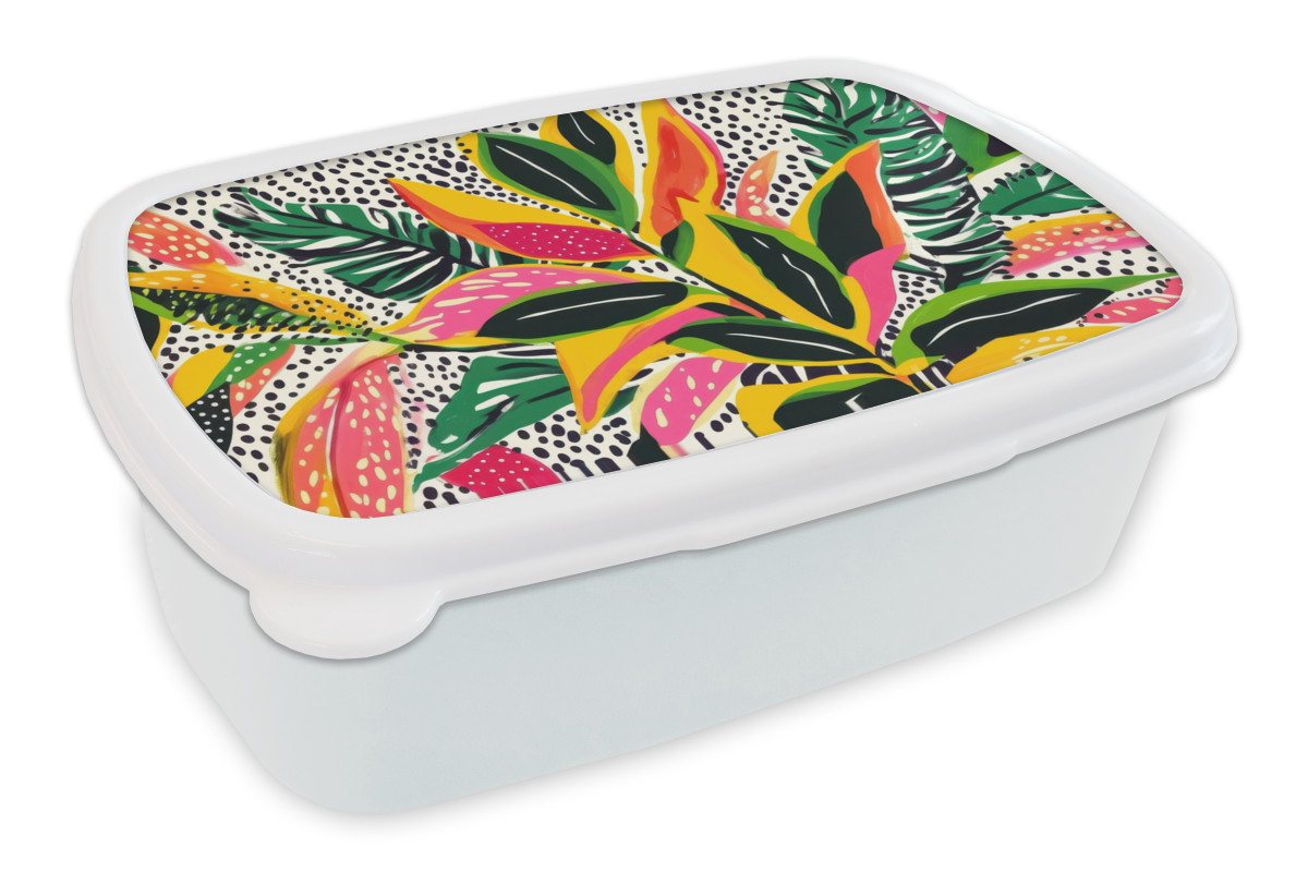 MuchoWow Lunchbox Tropical - Blätter - Schwarz und weiß, Kunststoff, (2-tlg), Brotdose Schule oder Arbeit, Brotbox für Kinder und Erwachsene von MuchoWow