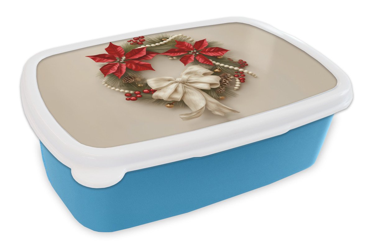 MuchoWow Lunchbox Türkranz - Schleife - Weihnachten - Rot - Grün, Kunststoff, (2-tlg), Brotdose, Lunchbox, Brotbox für Kinder und Erwachsene von MuchoWow