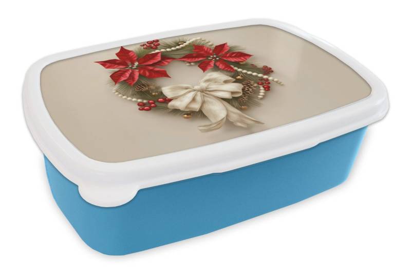 MuchoWow Lunchbox Türkranz - Schleife - Weihnachten - Rot - Grün, Kunststoff, (2-tlg), Brotdose, Lunchbox, Brotbox für Kinder und Erwachsene von MuchoWow