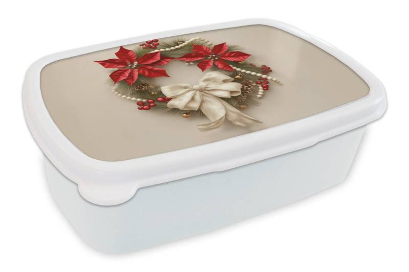 MuchoWow Lunchbox Türkranz - Schleife - Weihnachten - Rot - Grün, Kunststoff, (2-tlg), Brotdose Schule oder Arbeit, Brotbox für Kinder und Erwachsene von MuchoWow