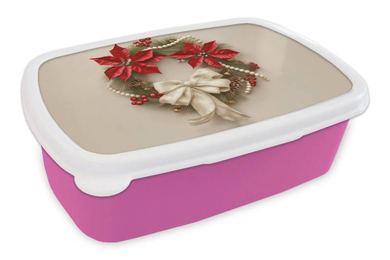MuchoWow Lunchbox Türkranz - Schleife - Weihnachten - Rot - Grün, Kunststoff, (2-tlg), Brotdosen, Lunch Box, Brotbox für Kinder und Erwachsene von MuchoWow