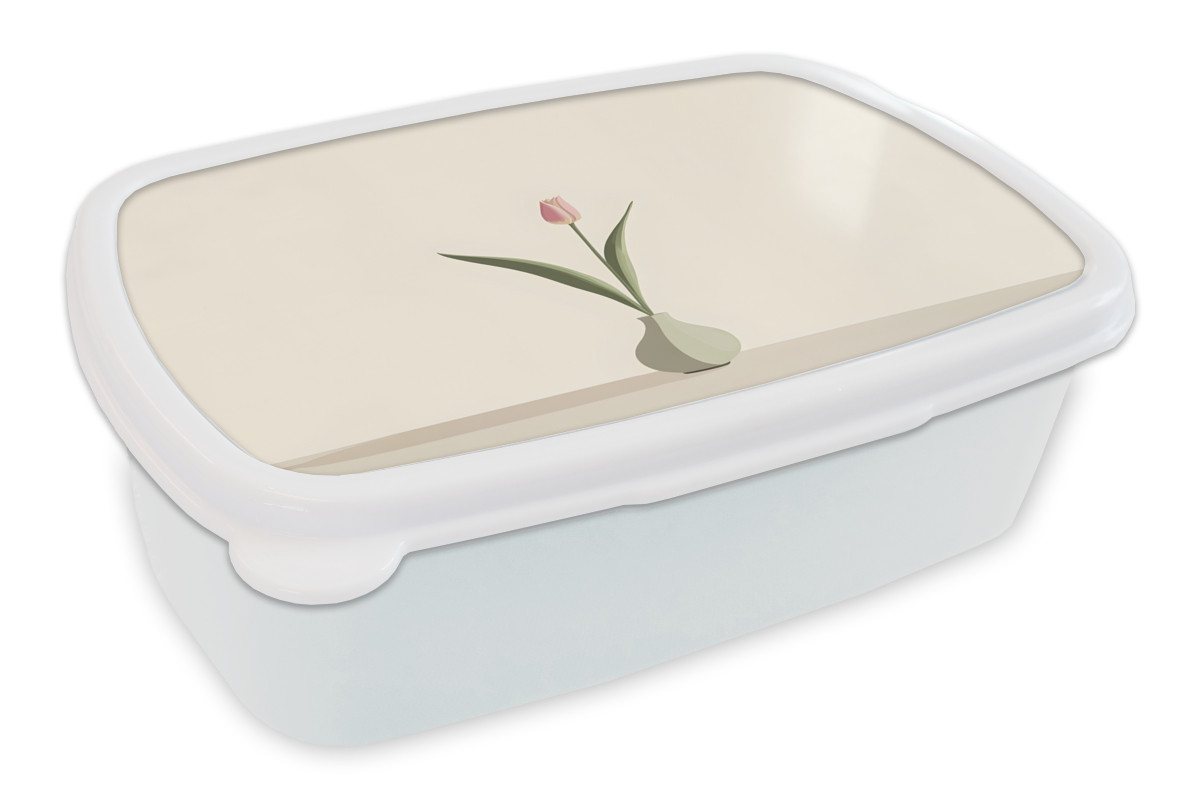 MuchoWow Lunchbox Tulpe - Vase - Beige, Kunststoff, (2-tlg), Brotdose Schule oder Arbeit, Brotbox für Kinder und Erwachsene von MuchoWow